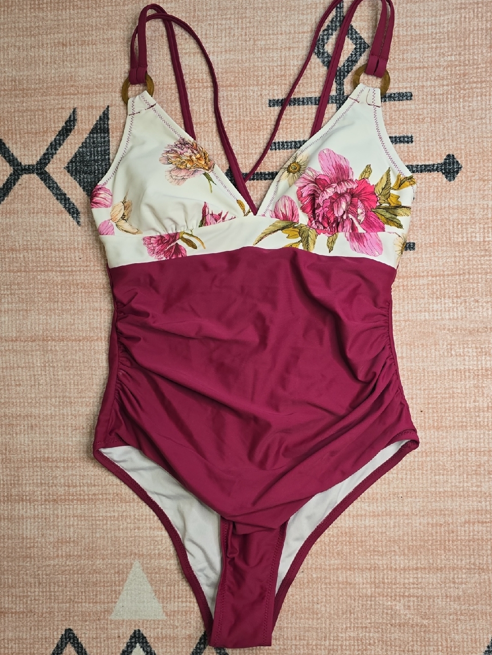 Cupshe Magenta One-Piece Swimsuit with Floral V-Neck